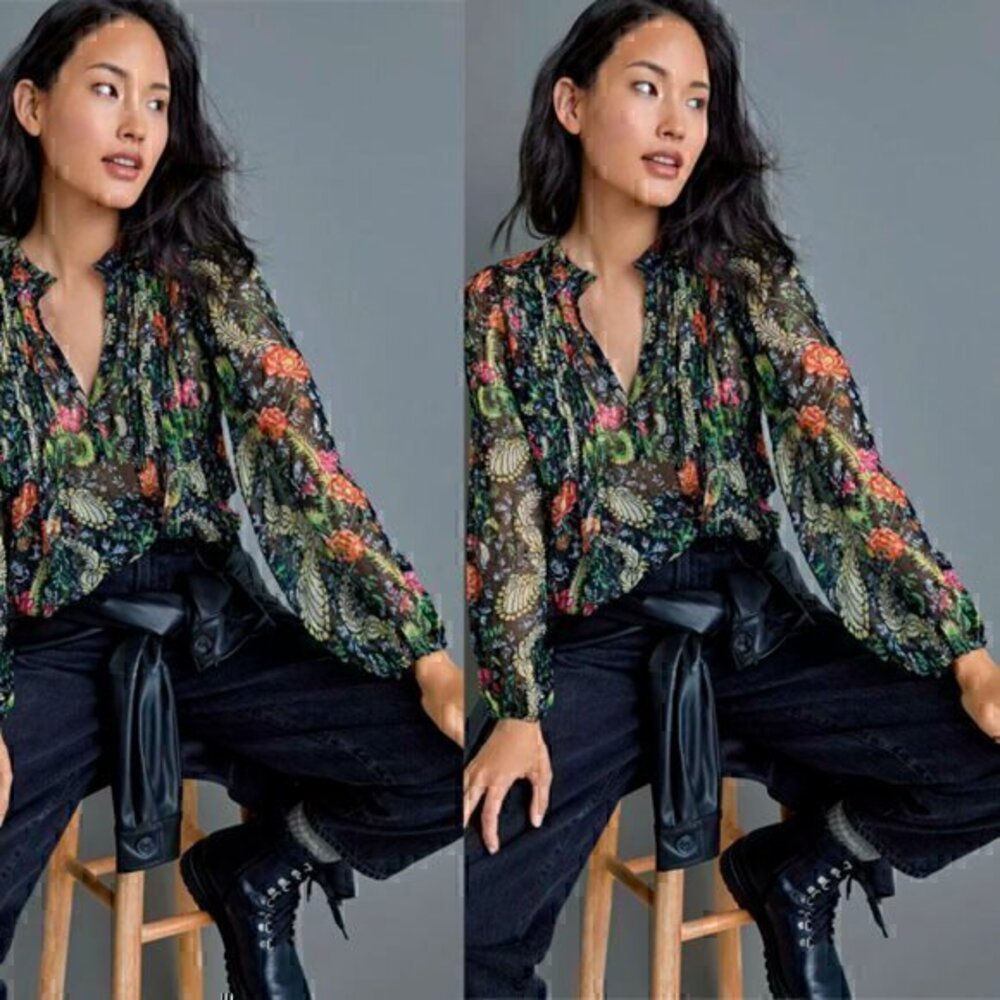 NWT Anthropologie Danae Classic Sheer Metallic Buttondown Size XS